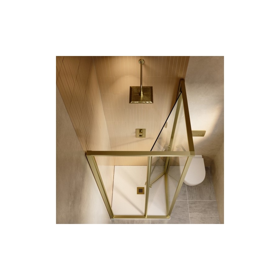 900x900mm Brushed Brass Square Sliding In-Fold Shower Enclosure 6mm Glass - Apollo
