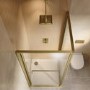 900x900mm Brushed Brass In-Fold Sliding Shower Enclosure 6mm Glass and Shower Tray - Apollo