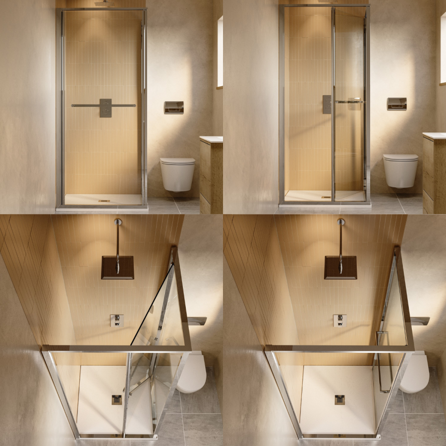 900x900mm Chrome In-Fold Sliding Shower Enclosure 6mm Glass - Apollo