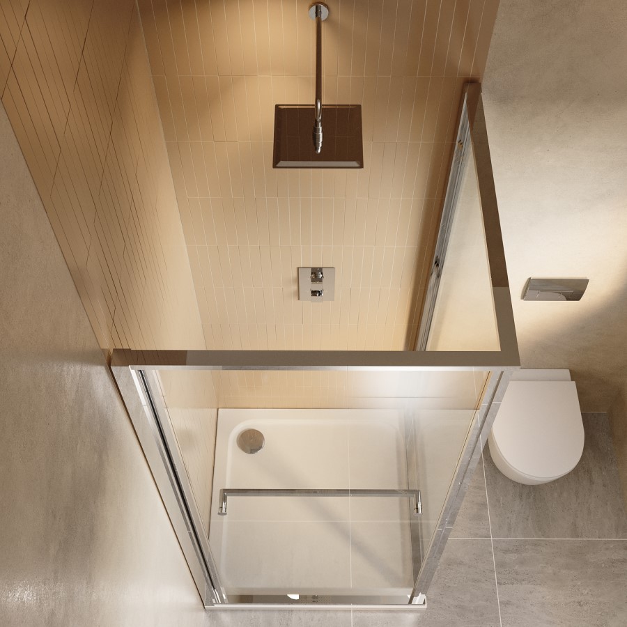 900x900mm Chrome In-Fold Sliding Shower Enclosure 6mm Glass and Shower Tray - Apollo