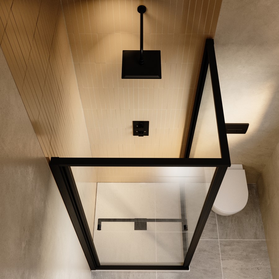 800x800mm Black In-Fold Sliding Shower Enclosure 6mm Glass - Apollo