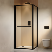 800x800mm Black In-fold Sliding Shower Enclosure 6mm Glass and Shower Tray - Apollo