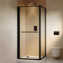 800x800mm Black In-fold Sliding Shower Enclosure 6mm Glass and Shower Tray - Apollo