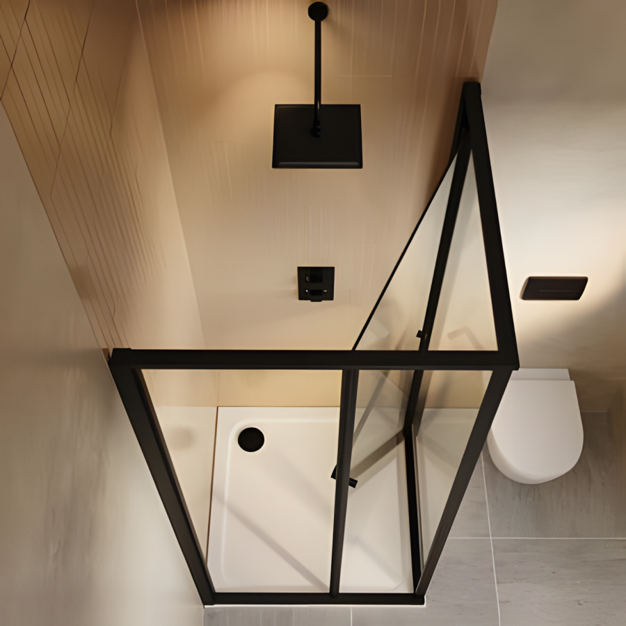 800x800mm Black In-fold Sliding Shower Enclosure 6mm Glass and Shower Tray - Apollo