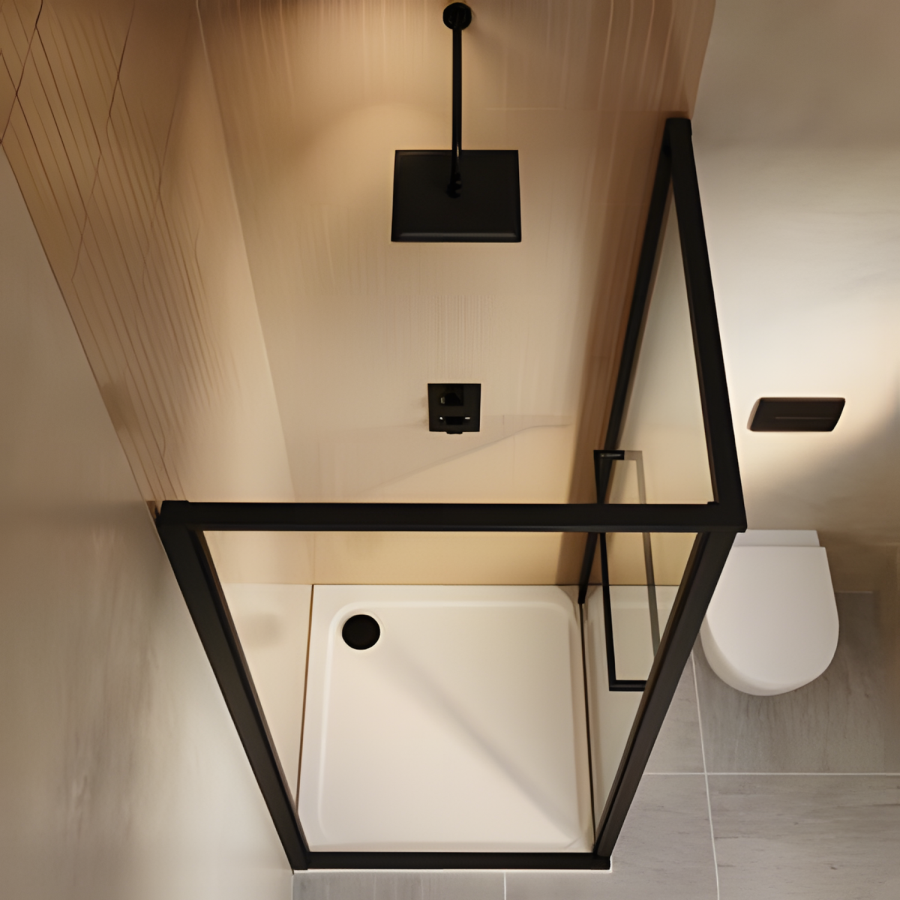 800x800mm Black In-fold Sliding Shower Enclosure 6mm Glass and Shower Tray - Apollo