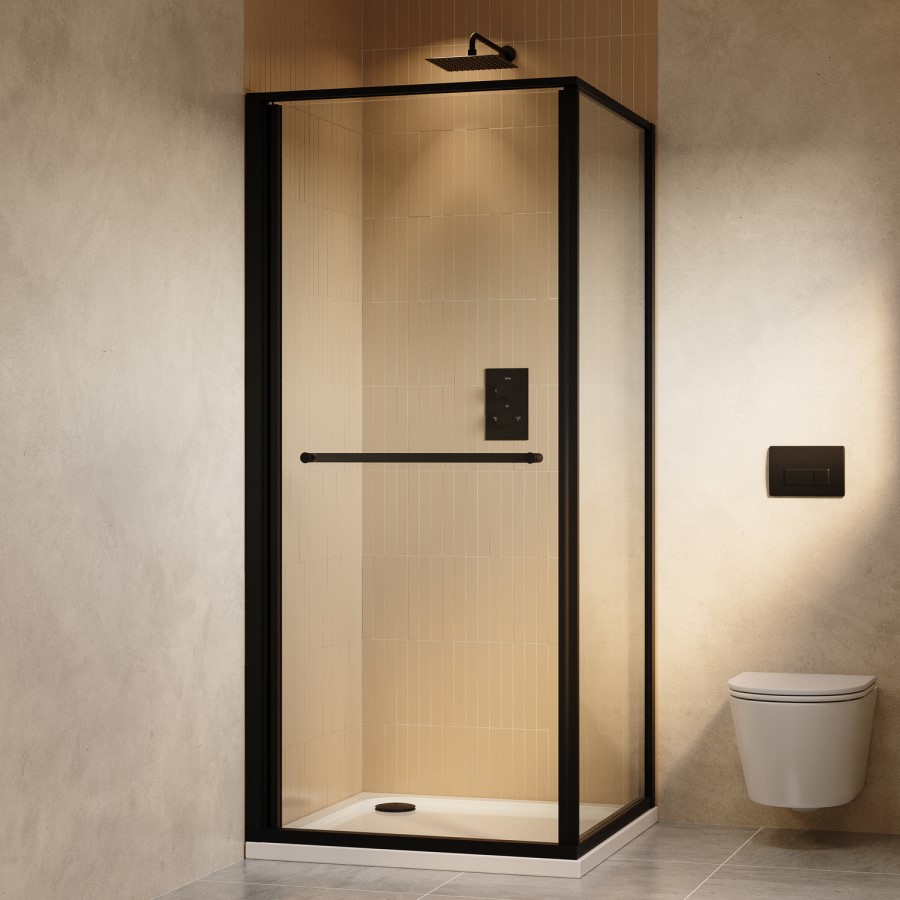 900x900mm Black In-Fold Sliding Shower Enclosure 6mm Glass and Shower Tray - Apollo