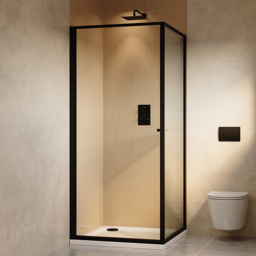 900x900mm Black In-Fold Sliding Shower Enclosure 6mm Glass and Shower Tray - Apollo