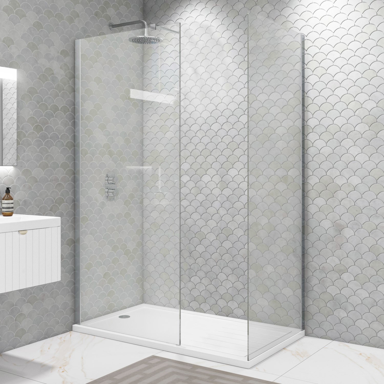 1400x800mm Frameless Walk In Shower Enclosure and Shower Tray with