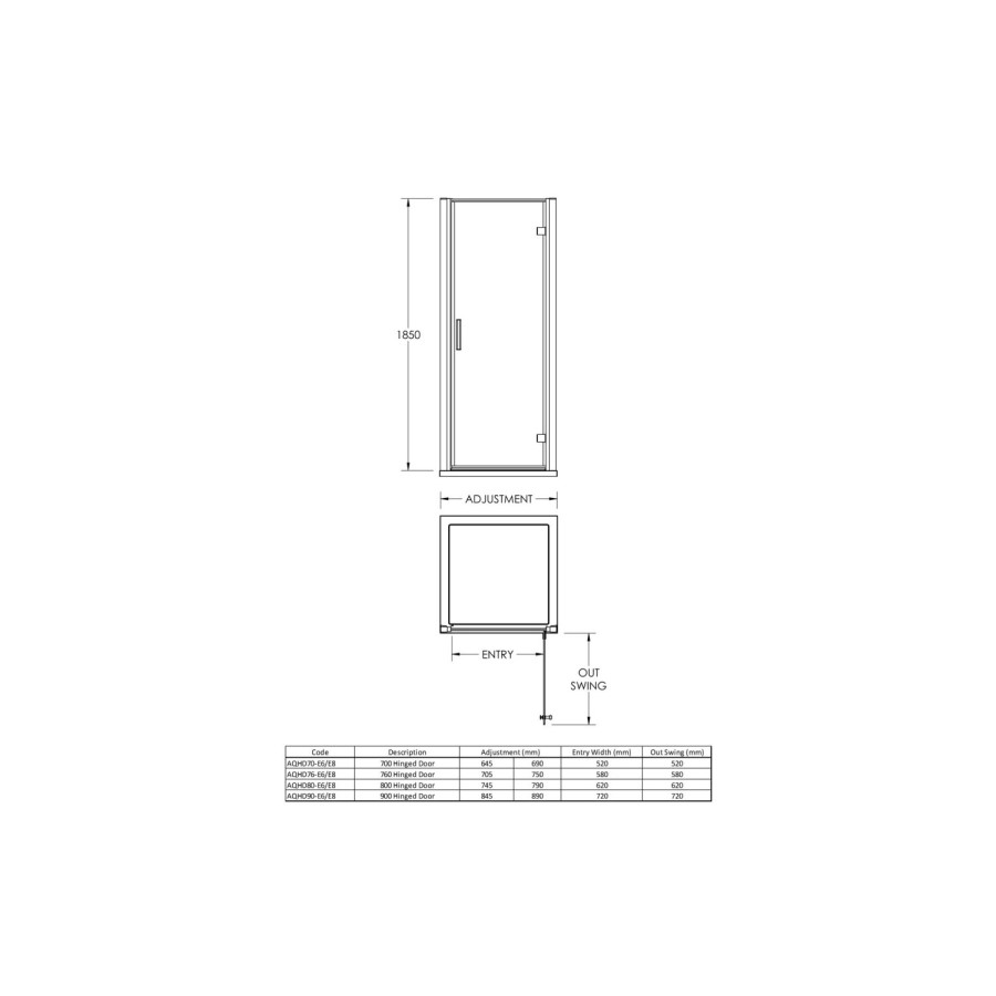 900mm Square Hinged Shower Enclosure with Tray - Fiji