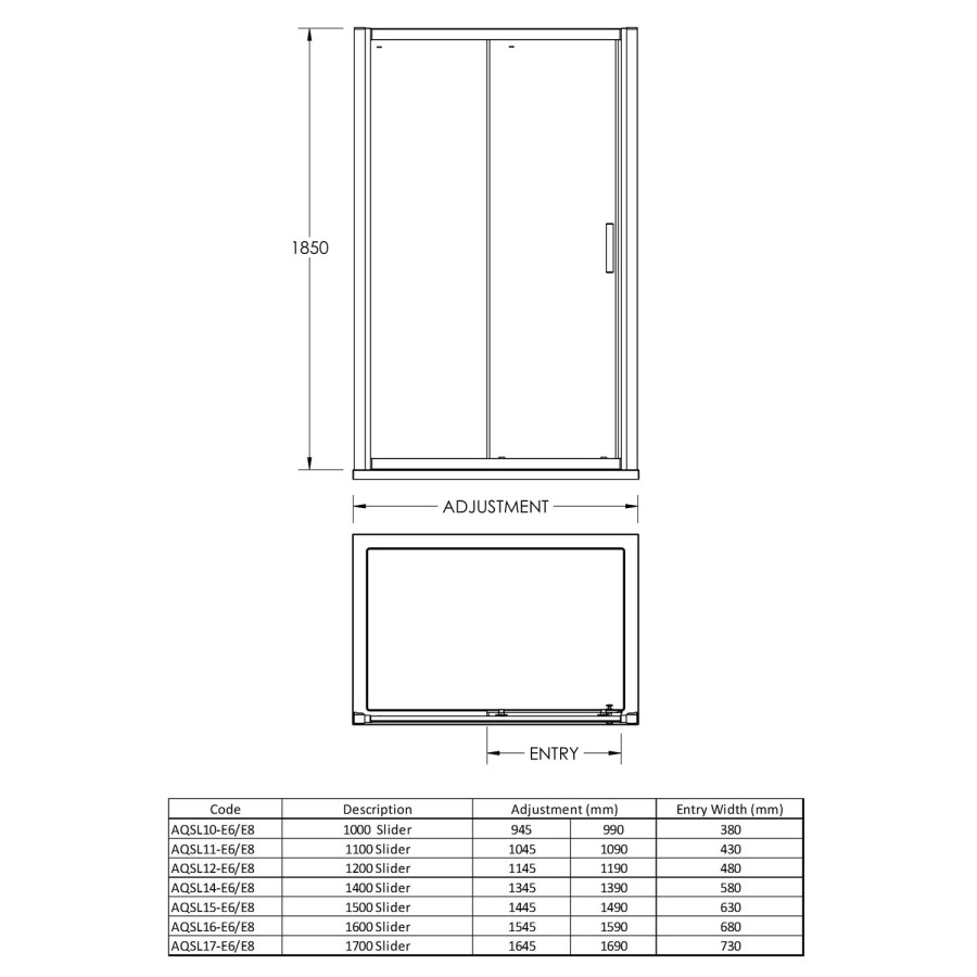 1500 x 700mm Rectangular Sliding Shower Enclosure - Fiji
