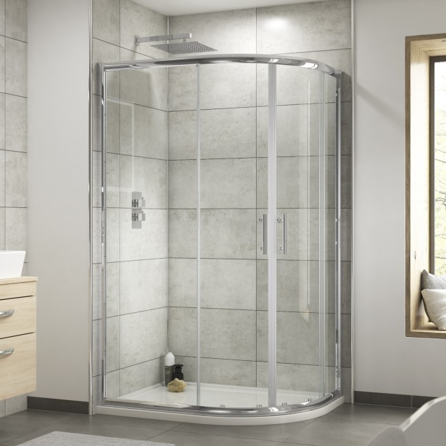 900 x 760mm Right Hand Offset Quadrant Shower Enclosure and Tray - Fiji