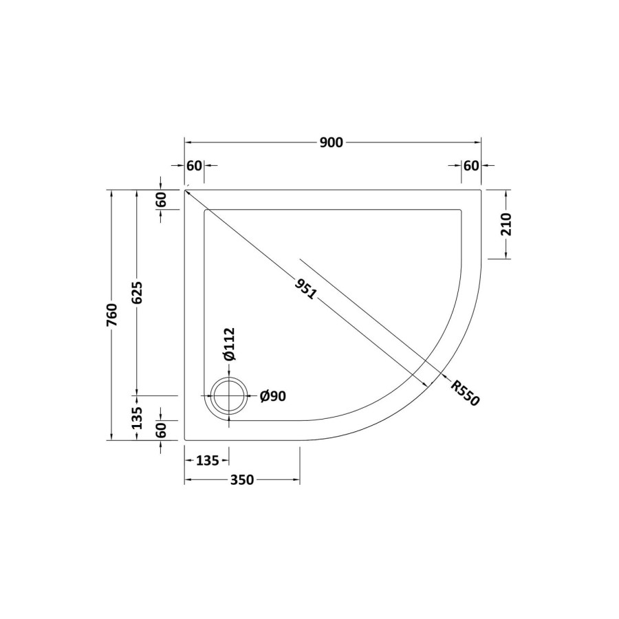 900 x 760mm Right Hand Offset Quadrant Shower Enclosure and Tray - Fiji