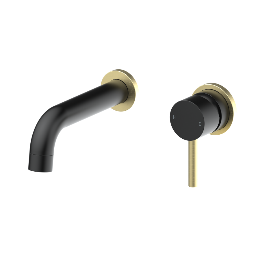 2 Tone Black and Brushed Brass Wall Mounted Basin and Bath Tap Pack - Arissa