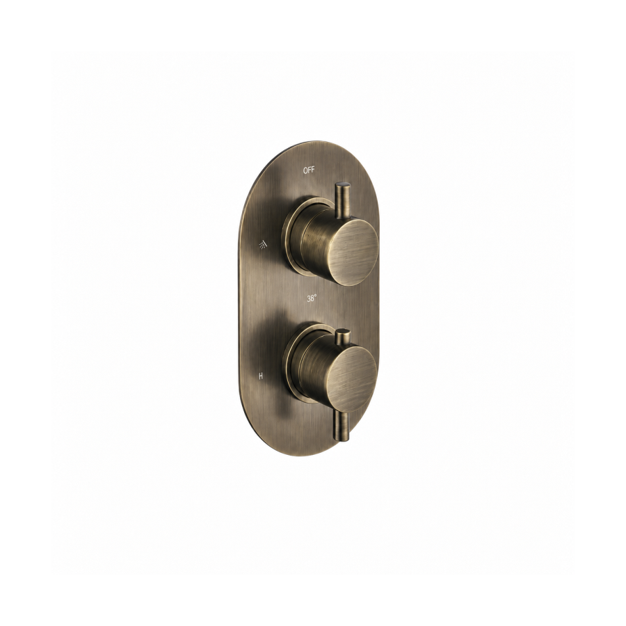 Antique Brass 2 Outlet Wall Mounted Thermostatic Mixer Shower Set with Integrated Hand Shower - Arissa