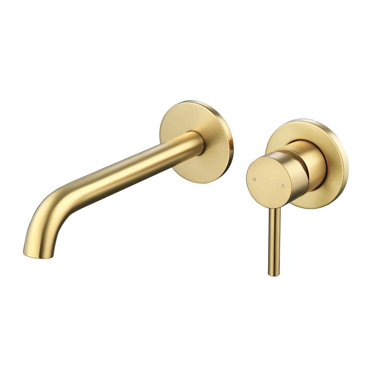 Brushed Brass Wall Mounted Bath Mixer Tap - Arissa - Better Bathrooms