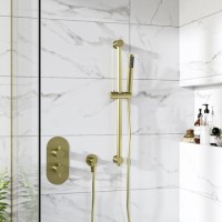 Grade A1 - Brushed Brass Single Outlet Thermostatic Mixer Shower Set with Hand Shower - Arissa