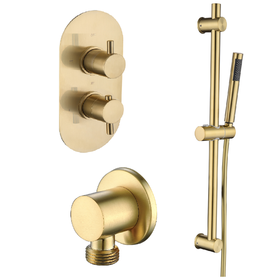 Grade A1 - Brushed Brass Single Outlet Thermostatic Mixer Shower Set with Hand Shower - Arissa