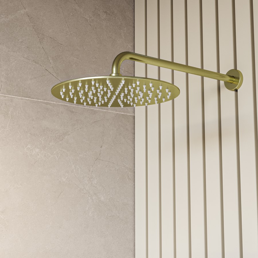Brushed Brass 2 Outlet  Wall Mounted Thermostatic Mixer Shower Set with Hand Shower - Arissa