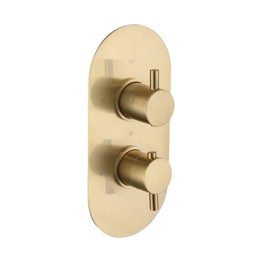 Brushed Brass 2 Outlet  Wall Mounted Thermostatic Mixer Shower Set with Hand Shower - Arissa