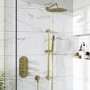 Brushed Brass Dual Outlet Wall Mounted Thermostatic Mixer Shower with Hand Shower & Diverter - Arissa