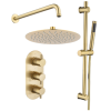 Brushed Brass Dual Outlet Wall Mounted Thermostatic Mixer Shower with Hand Shower &amp; Diverter - Arissa