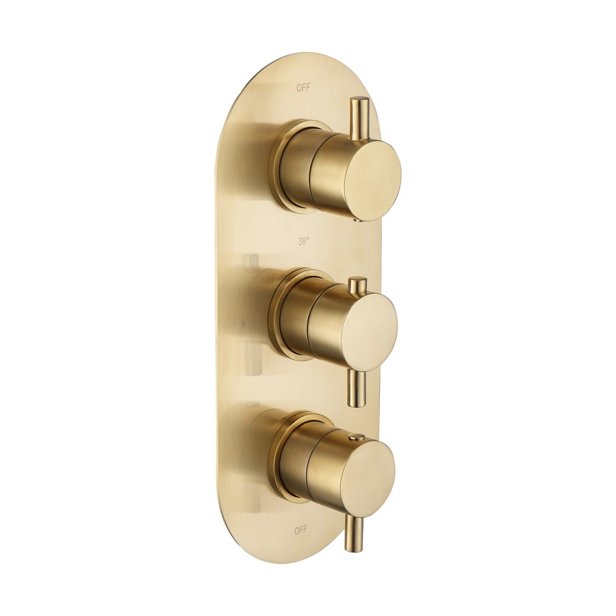 Brushed Brass 2 Outlet Wall Mounted Thermostatic Mixer Shower Set with Hand Shower and Diverter Control - Arissa