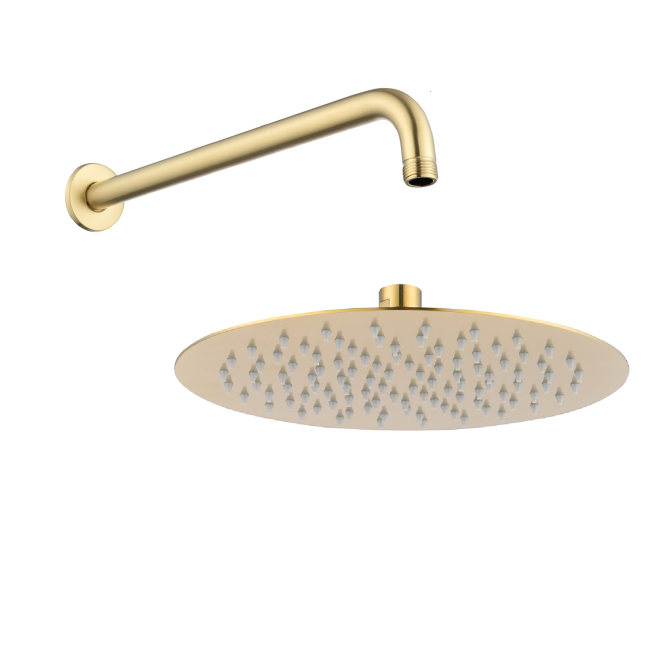 250mm Brushed Brass Rain Shower Head with Ceiling Arm