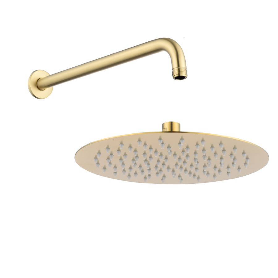 250mm Brushed Brass Rain Shower Head with Ceiling Arm