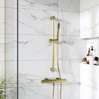 ONLY OPENED - Brushed Brass Thermostatic Mixer Shower with Slider Riser Rail Kit - Arissa