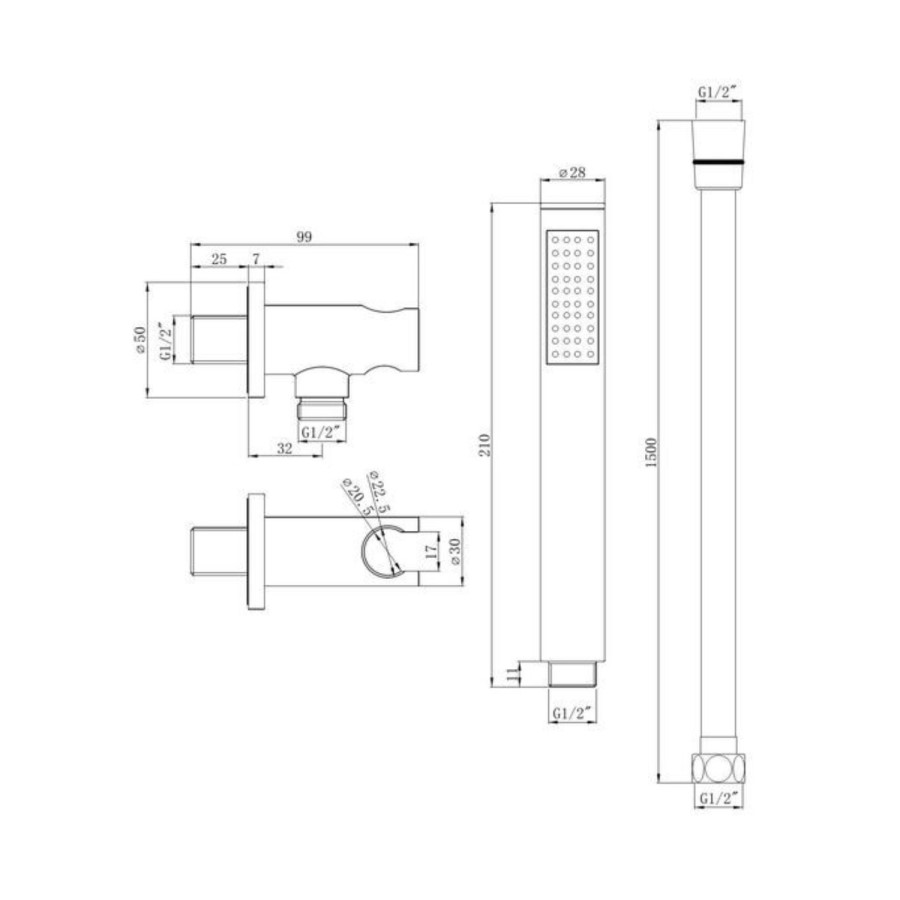 Chrome 3 Outlet  Wall Mounted Thermostatic Mixer Shower Set With Hand Shower and Pencil Bath Filler Spout - Arissa