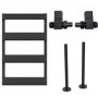 Black Towel Radiator 800 x 500mm with Hooks, Pipe Kit and Straight Valves - Arizona