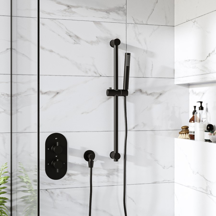 Black 1 Outlet Thermostatic Mixer Shower Set with Hand Shower - Arissa