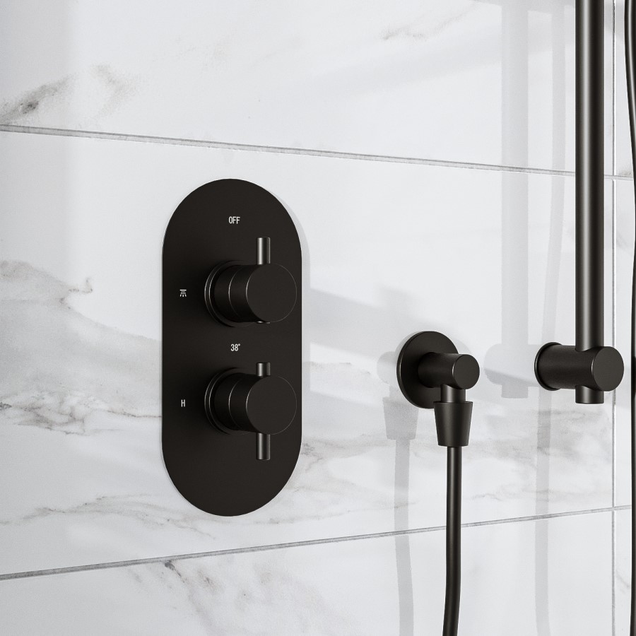 Black 1 Outlet Thermostatic Mixer Shower Set with Hand Shower - Arissa