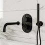 Black 2 Outlet Thermostatic Bath Mixer Shower Set With Hand Shower and Bath Filler Spout - Arissa