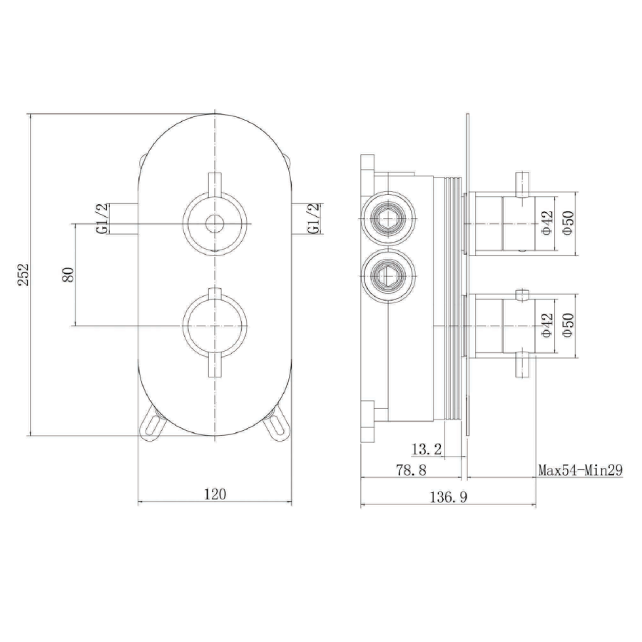 Black 2 Outlet Thermostatic Bath Mixer Shower Set With 250mm Wall Mounted Shower Head and Bath Filler Spout - Arissa