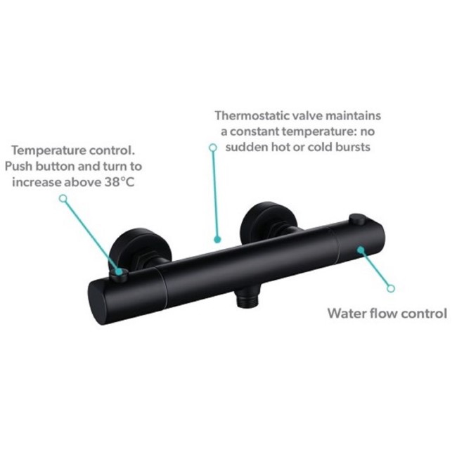 Black Thermostatic Mixer Shower with Slider Riser Rail Kit  - Arissa