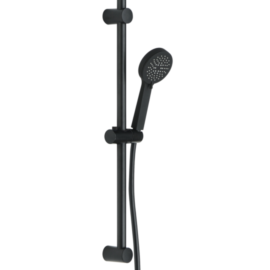 Black Thermostatic Round Bar Mixer Shower Set with Slide Rail Kit - Arissa