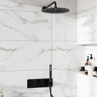 Black 2 Outlet Thermostatic Mixer Shower Set With 250mm Wall Mounted Shower Head and Hand Shower - Arissa Black 2 Outlet Thermostatic Mixer Shower Set With 250mm Wall Mounted Shower Head and Hand Shower - Arissa