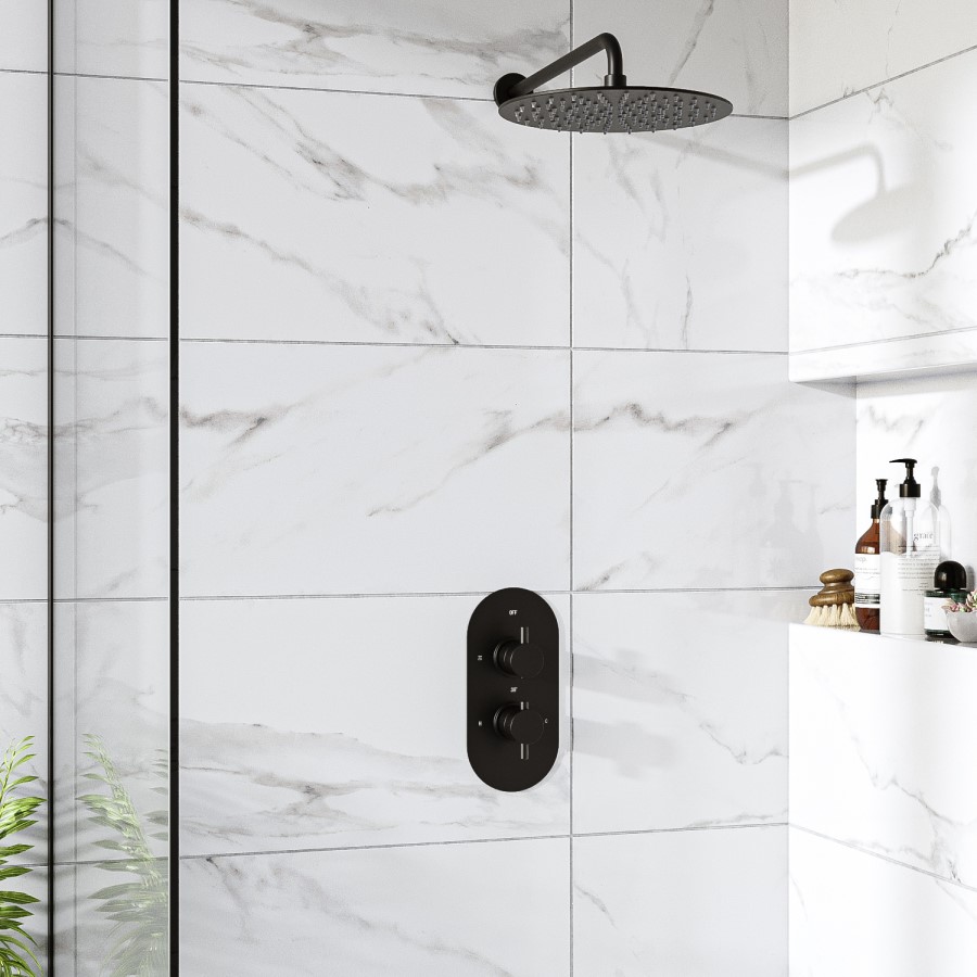 ONLY OPENED - Black 355mm Wall Mounted Shower Arm - Arissa