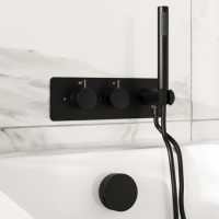 Black 2 Outlet Thermostatic Mixer Shower Set with Overflow Bath Filler - Arissa