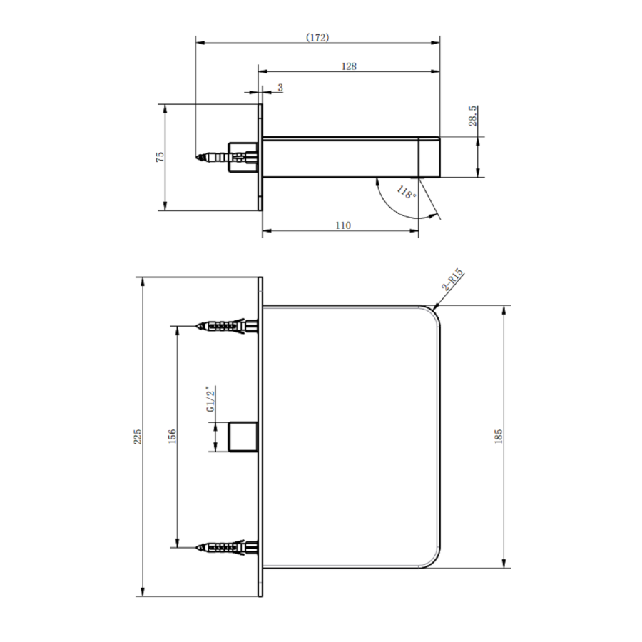 Black 3 Outlet Wall Mounted Thermostatic Mixer Shower Set With Hand Shower and Bath Filler Spout - Arissa