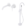 Grade A1 - White Freestanding Bath Shower Mixer and Wall Mounted Basin Tap Set - Arissa