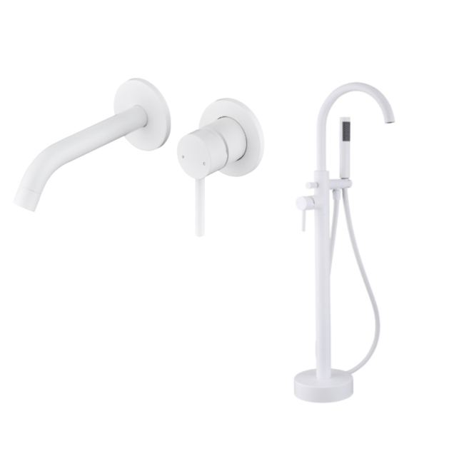 Matt White Tap Set With Freestanding Tap And Basin Mixer Arissa