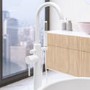 White Freestanding Bath Shower Mixer and Wall Mounted Basin Tap Set - Arissa