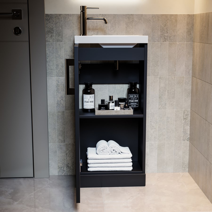 400mm Black Freestanding Cloakroom Vanity Unit with Basin and Chrome Handle - Ashford