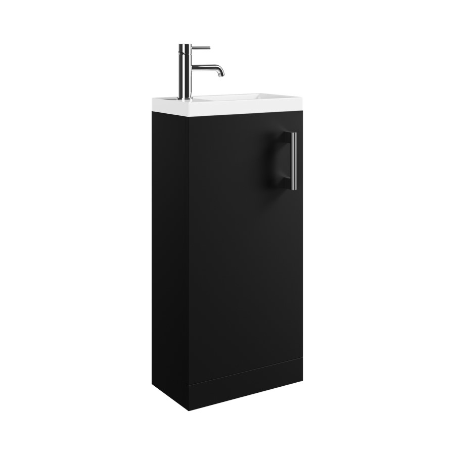 400mm Black Freestanding Cloakroom Vanity Unit with Basin and Chrome Handle - Ashford