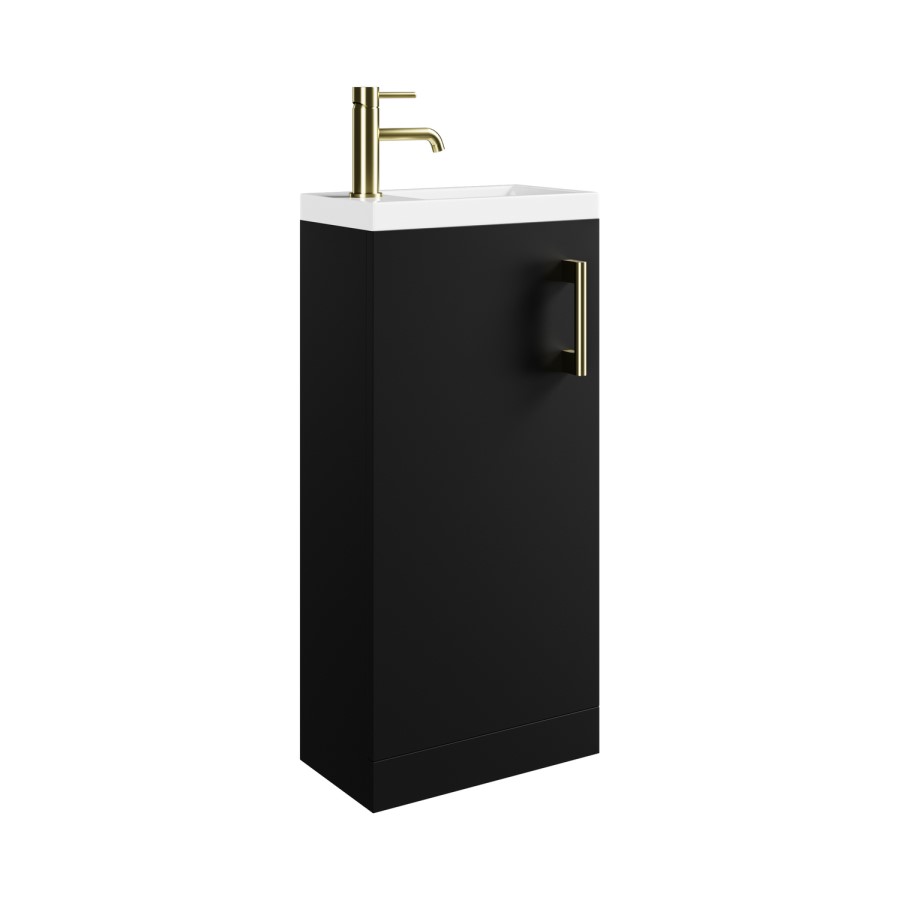 400mm Black Freestanding Cloakroom Vanity Unit with Basin and Brass Handle - Ashford