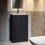 500mm Black Freestanding Cloakroom Vanity Unit with Basin and Brass Handles - Ashford