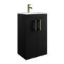 500mm Black Freestanding Cloakroom Vanity Unit with Basin and Brass Handles - Ashford