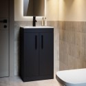 BUN/ASHBLK500/99206 500mm Black Freestanding Cloakroom Vanity Unit with Basin and Black Handles - Ashford